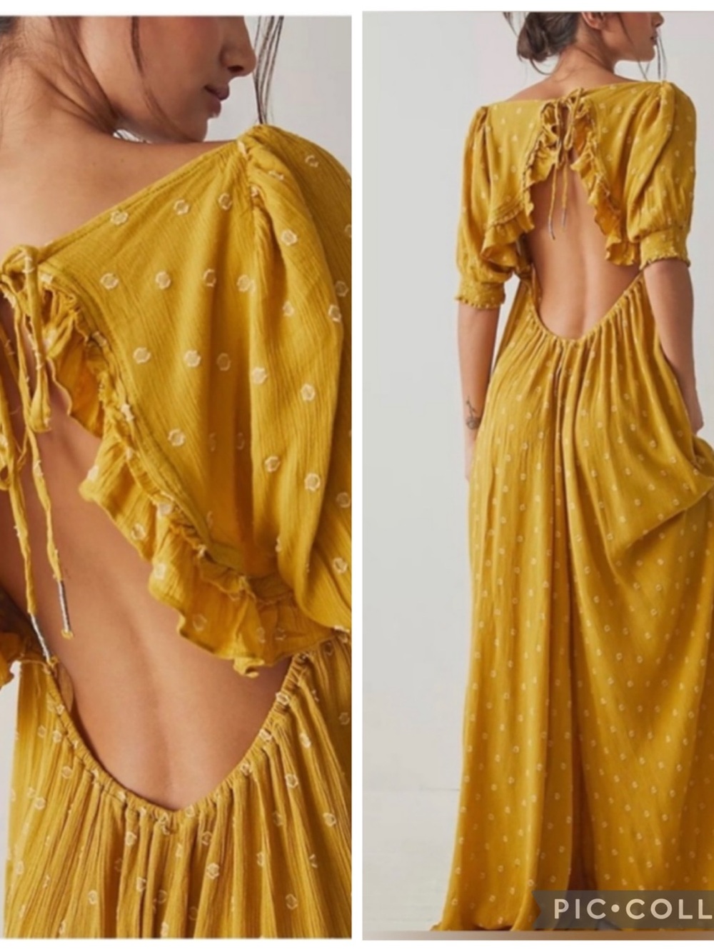 Free People Last Chance Yellow Wide Leg Open Back Flowy Jumpsuit Small